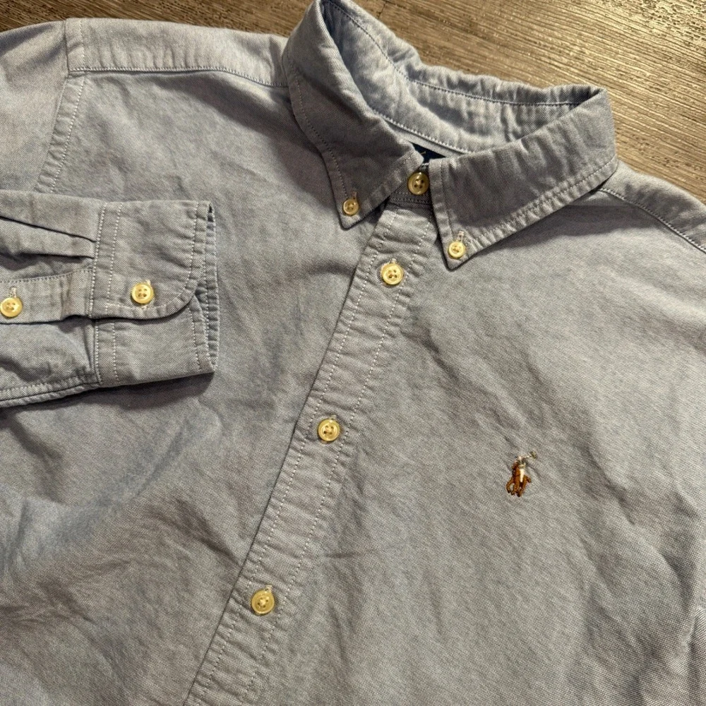 Ralph Lauren Shirt Boys 18 Blue Chambray Cotton Oxford Classic Flesh Pony OCBD